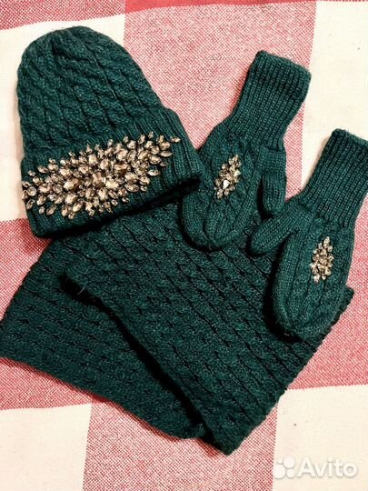 Зимний комплект шапка снуд варежки