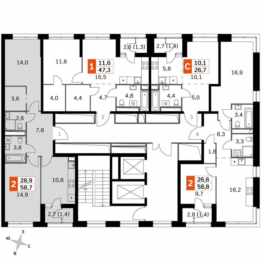 2-к. квартира, 58,7 м², 17/17 эт.