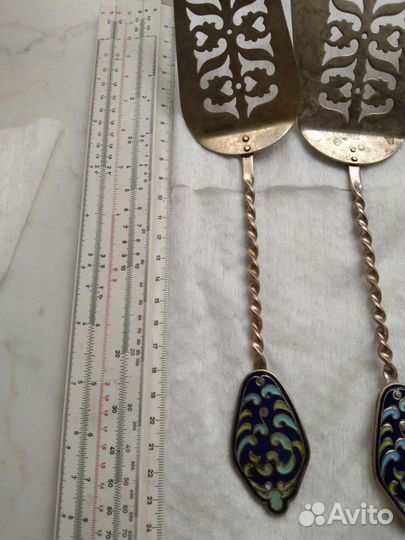 Столовые лопатки и вилка с эмалью (набор), СССР