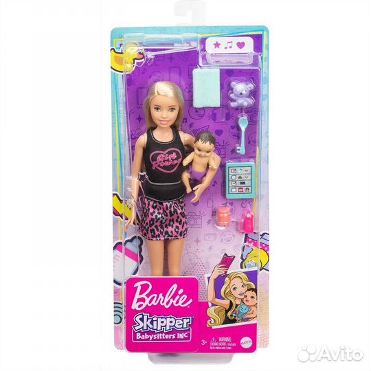 Barbie Кукла Няня в лосинах с малышом GRP13