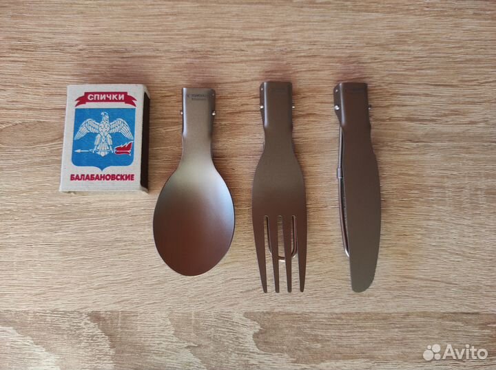 Титановая ложка, вилка, нож складной набор