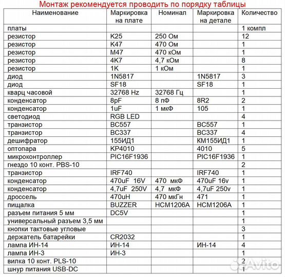 Набор для сборки часов с лампами ин-14