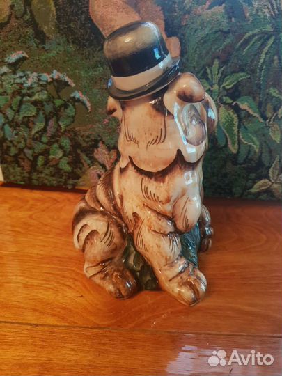 Штоф фарфор бульдог в шляпе