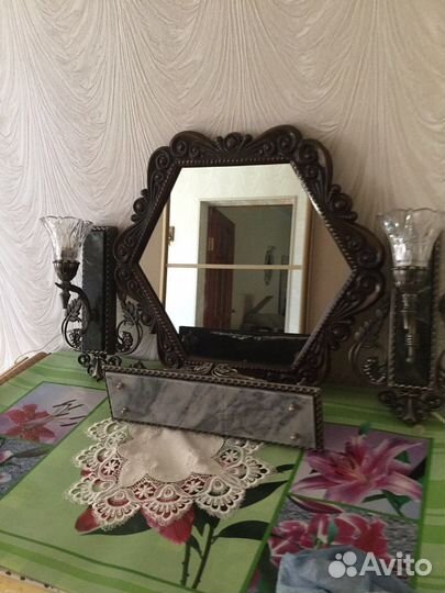 Набор в бронзе,2 бра,полочка настенная, люстра