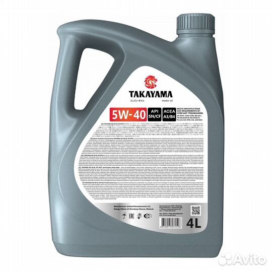 Масло takayama SAE 5W40, acea A3/B4 1-4л