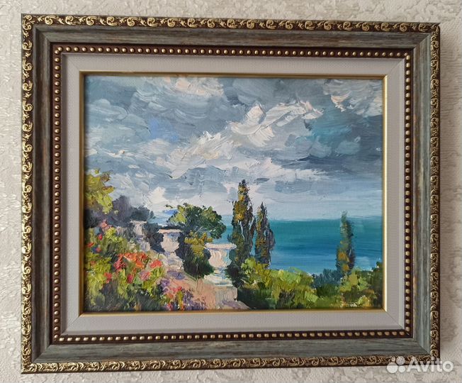 Картина маслом. Морской пейзаж. Набережная Крым