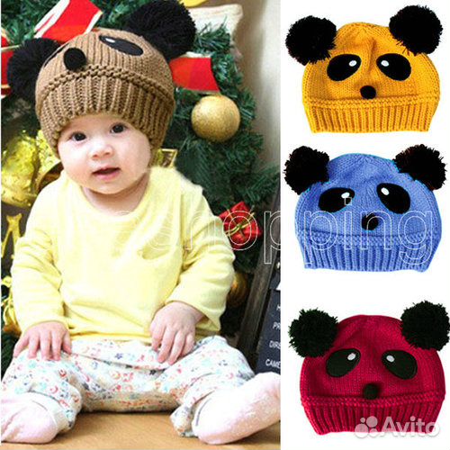Вязанная шапочка Панда, от 1 до 4-6 лет