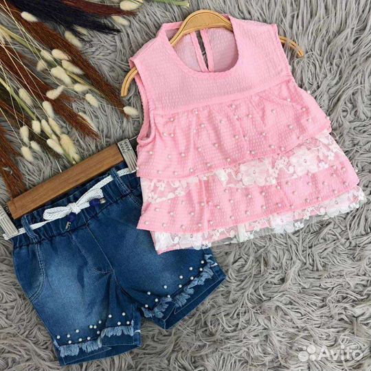 Джинсовые шорты и майка костюм новый 92 98