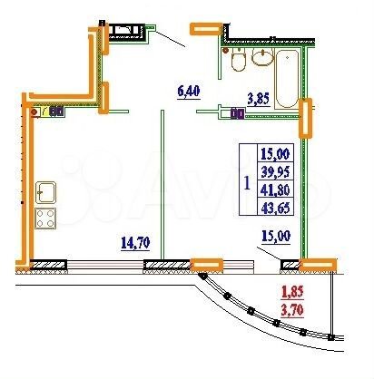 1-к. квартира, 43,7 м², 3/11 эт.