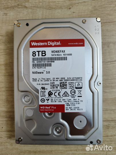 Жесткий диск WD Red Plus WD80efax, 8тб, HDD, SATA