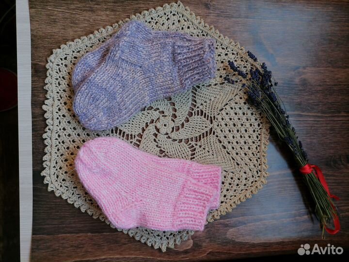 Вязаные Детские носочки с пухом на полгода, год