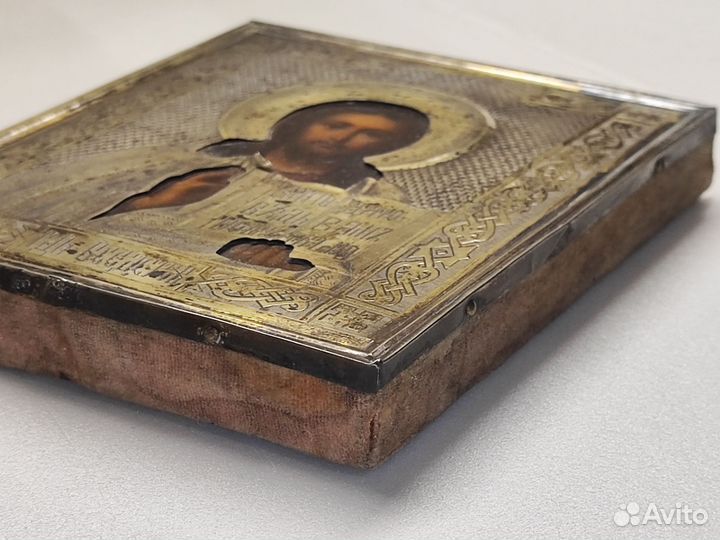 Икона Спас Вседержитель 19 век серебряный оклад