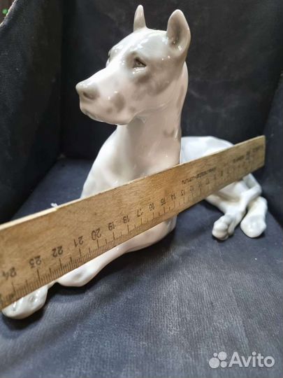 Фарфоровая статуэтка Дог мраморный, ссср. лфз