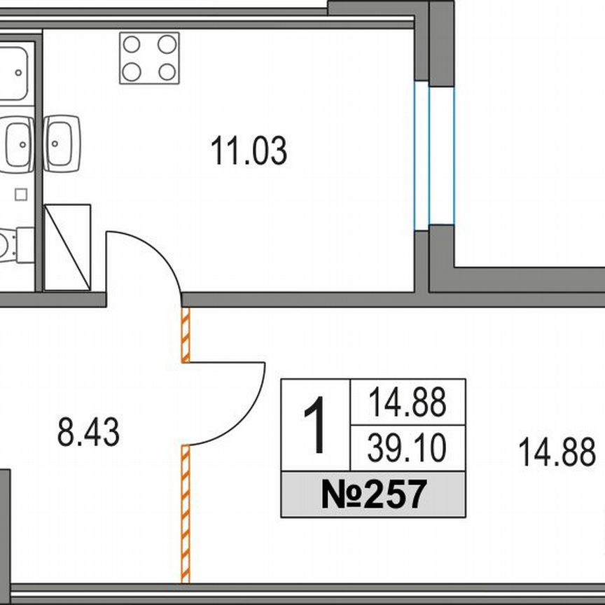 1-к. квартира, 39,1 м², 2/21 эт.