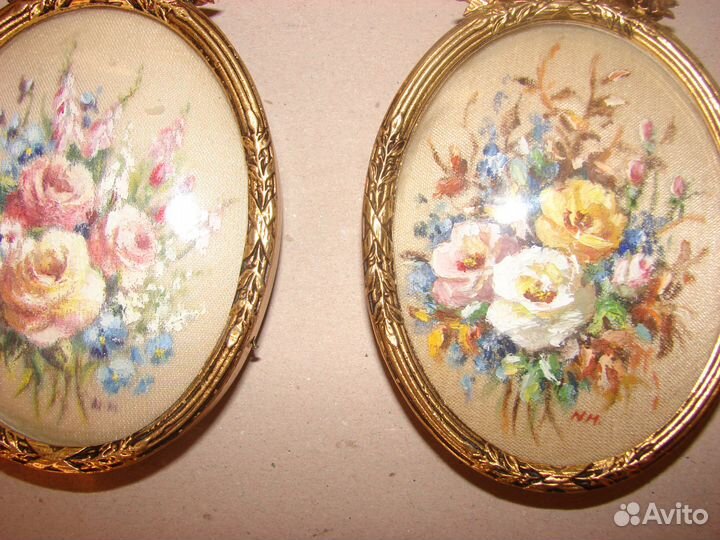 Панно настольное. живопись на шелке. латунь