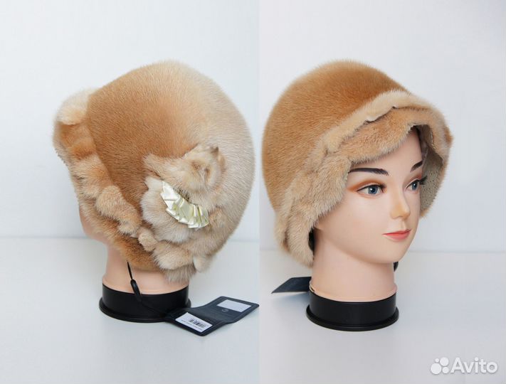 Новая норковая меховая шапка шляпа персиковая
