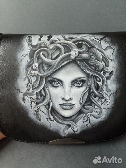 Сумка кожаная с ручной росписью