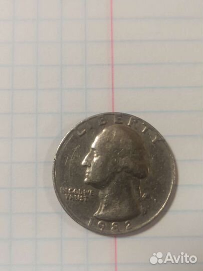 Монета liberty quarter dollar 1982