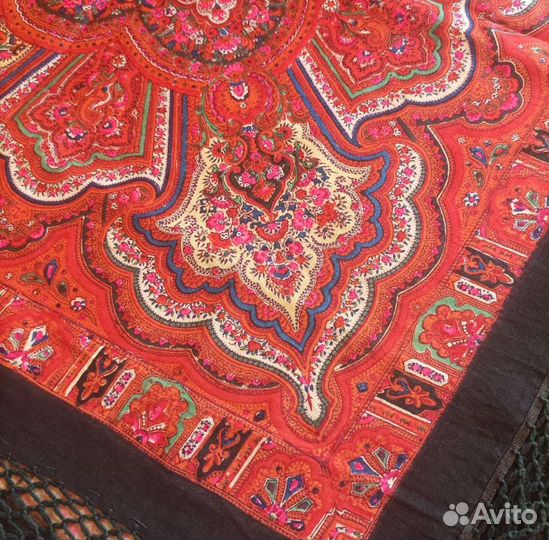 Павловопосадский платок ручная набойка старинный
