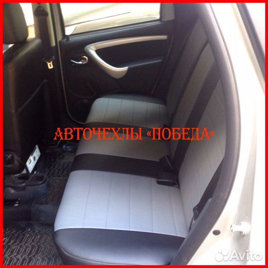 Чехлы Renault Sandero 1 из экокожи чёрно-серые