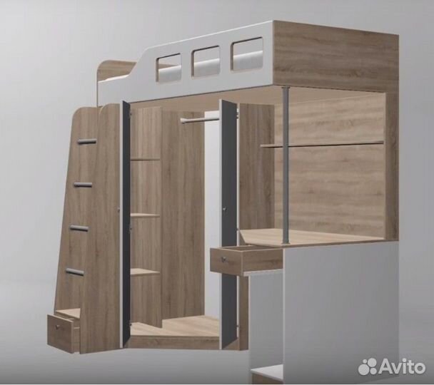 Кровать чердак Дуб Молочный/Венге