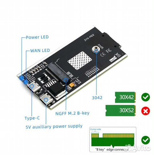 Переходник (адаптер) M.2-USB для LTE-A модемов