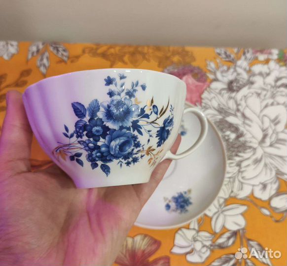 Голубой букет чайная пара дулево