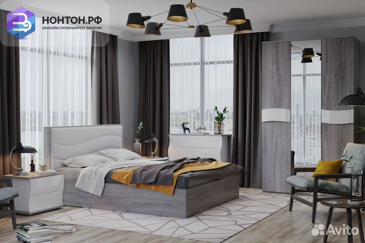 Спальня Миранда №1 дуб гамильтон / белый глянец