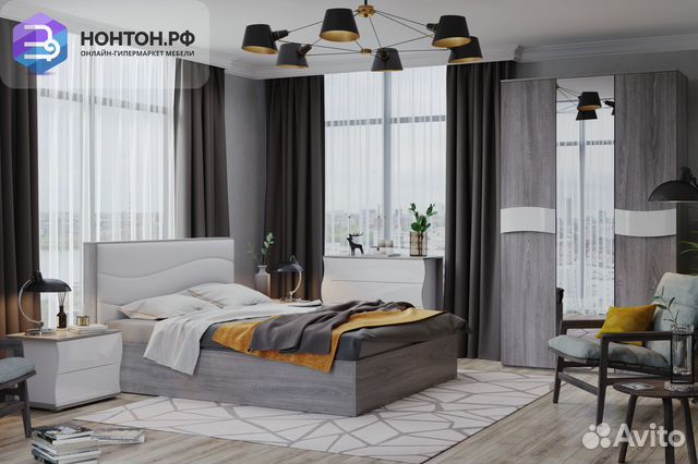 Спальня Миранда №1 дуб гамильтон / белый глянец