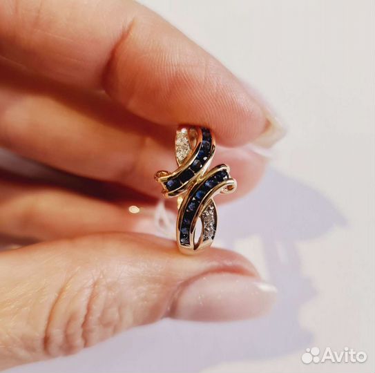 Золотое кольцо с бриллиантами и прир.сапфирами
