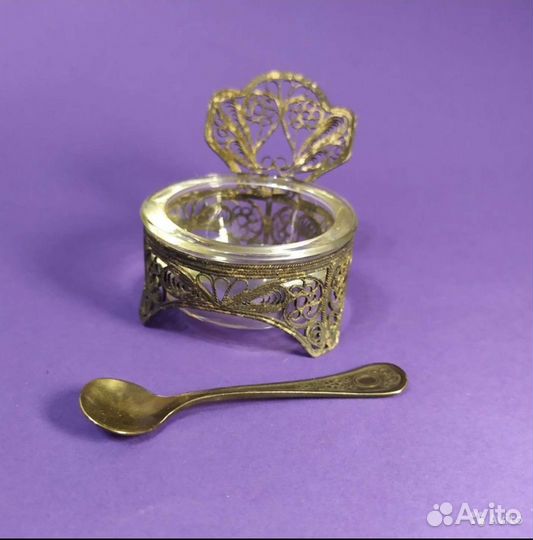 Солонка Горчичница СССР 1950-е Скань Мельхиор