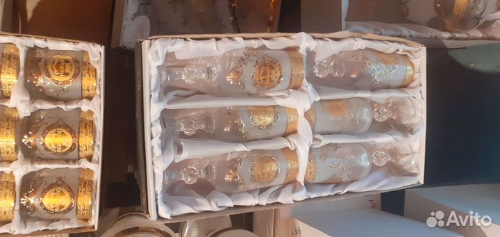 Стаканы квадро с блюдцами,оригинал богемия