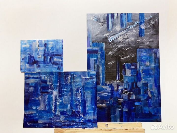 Картина в интерьер. Абстракция. Город. Триптих
