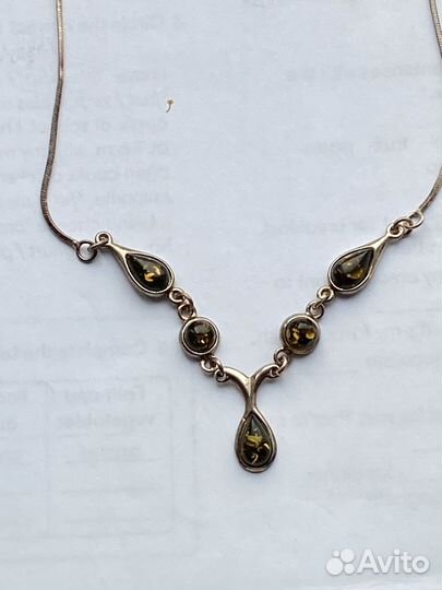 Ожерелье серебряное, камень натуральный