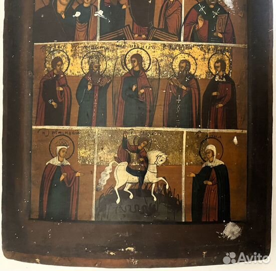 Икона избранные святые семичастная частник 19 век