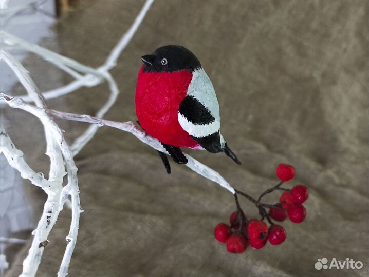 Ёлочная игрушка Снегирь папье-маше