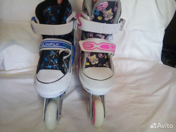 Ролики (кеды) (розовый/синий, светящ. колесо)