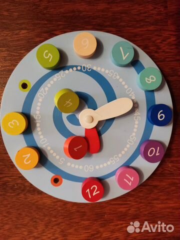 Деревянный сортер Часы-улитка с меловой доской