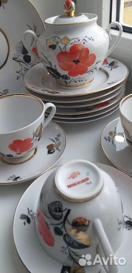 Сервиз чайный Алый цветок 6/21, фарфор лфз