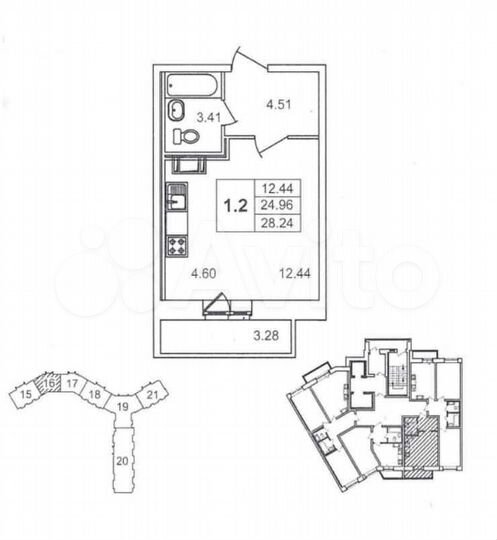 Квартира-студия, 25,2 м², 13/15 эт.