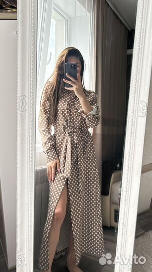 Коричневое платье в горох 42-44