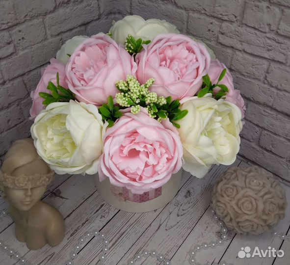 Букеты из мыльных цветов,букет из пионов