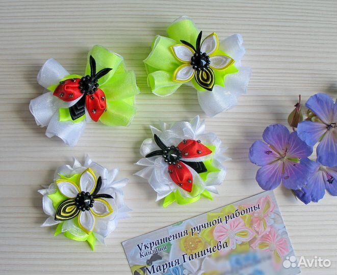 Бантики пчелки-коровки 5-6 см (ручная работа)
