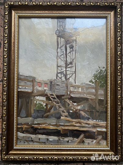 Картина масло картон СССР Белков рама нефть