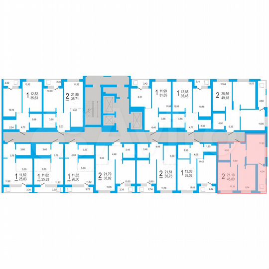 2-к. квартира, 45,8 м², 19/21 эт.