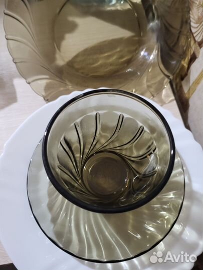 Чашка чайная блюдце стакан Франция дымчатое и икея