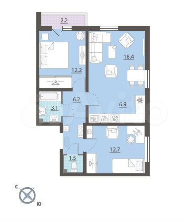 2-к. квартира, 60,1 м², 7/8 эт.