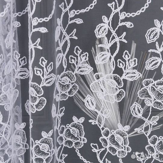 Тюль Дентель роза холодный белый на окна пошив