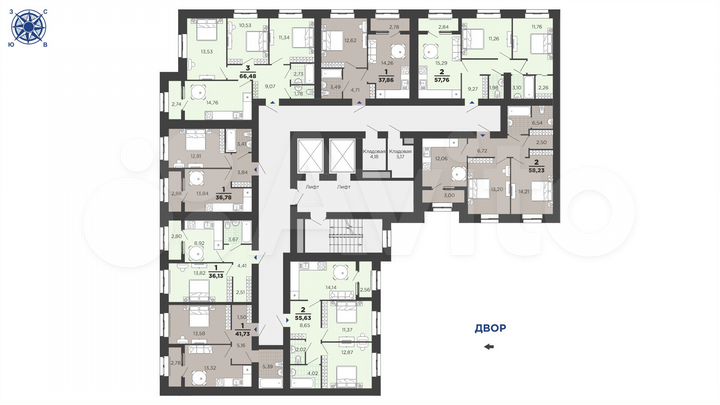 2-к. квартира, 55,6 м², 11/16 эт.