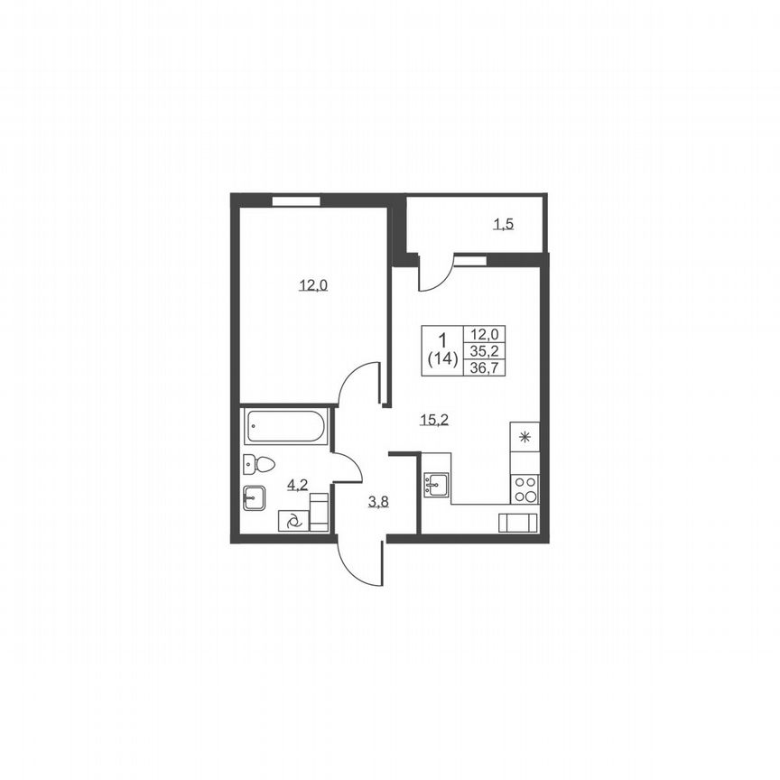 1-к. квартира, 36,7 м², 8/8 эт.